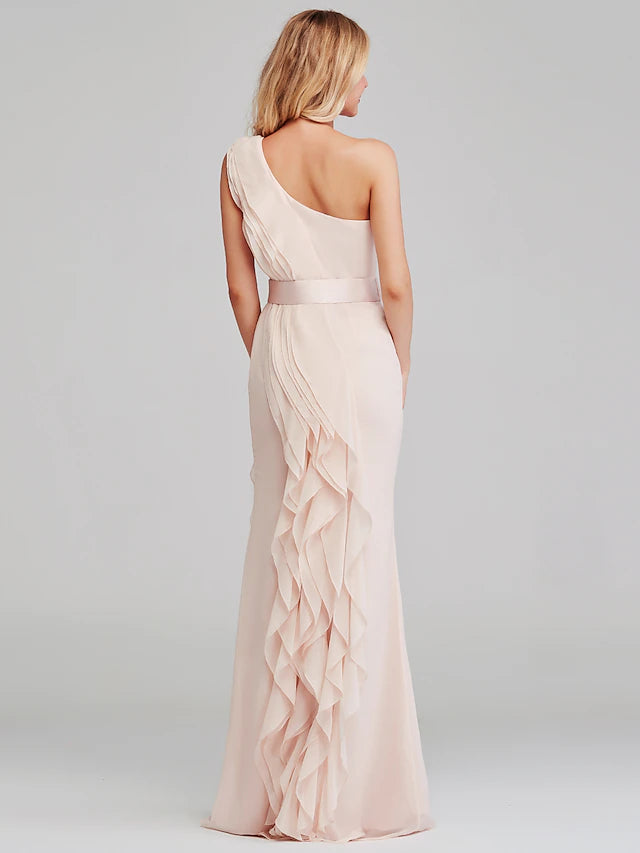 Full length view of a bridesmaid dress with elegant silhouette.