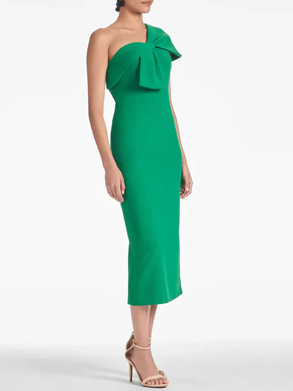 Elegant sheath one-shoulder tea length homecoming dress.