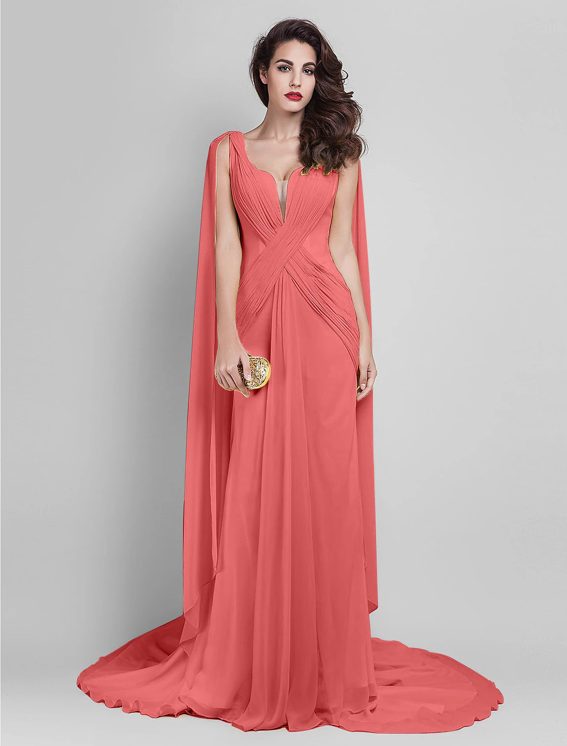 Side view of the elegant sheath dress with draping detail.