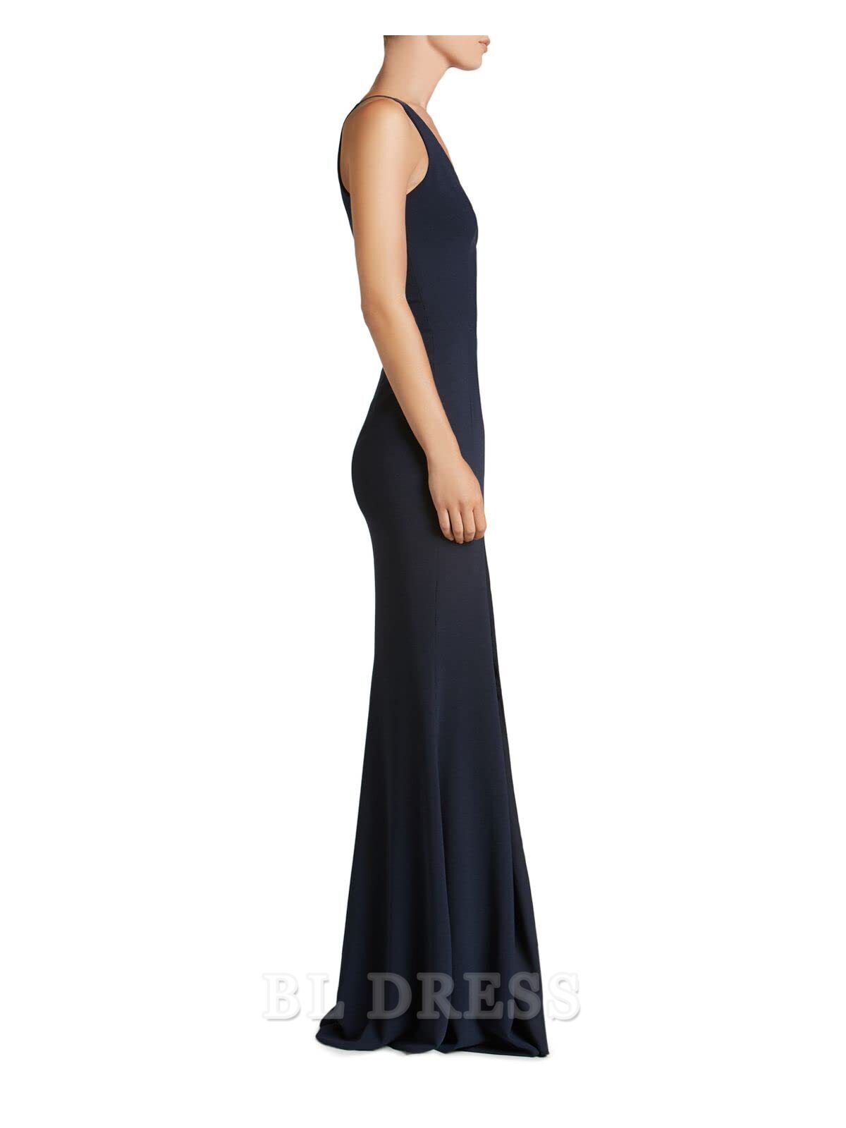 Sheath Plunging V-Neck Prom Gown with spaghetti straps.