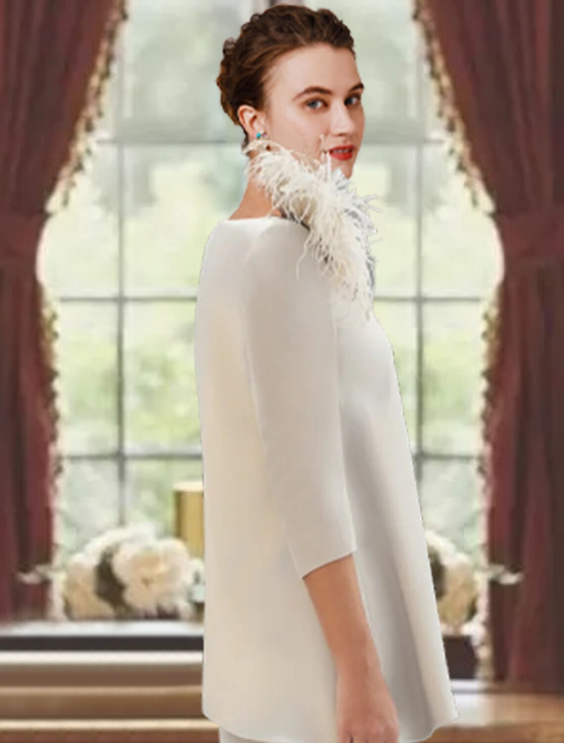 Back view of the formal sheath dress, showing the sweep train.