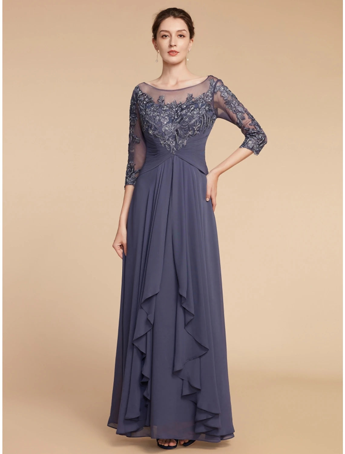 Full length view of the elegant column dress, suitable for special occasions.