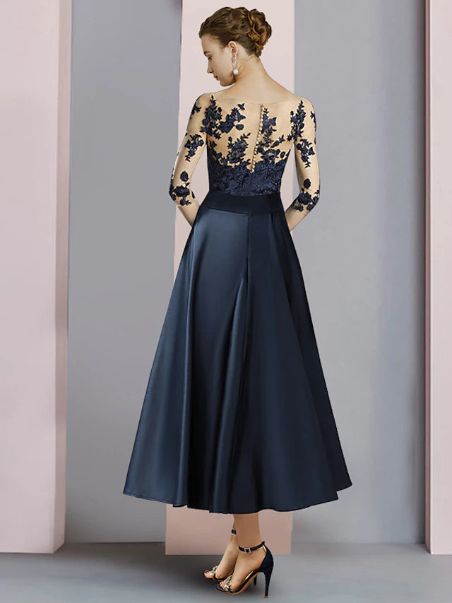Model showcasing the elegant sheath dress for a formal occasion.