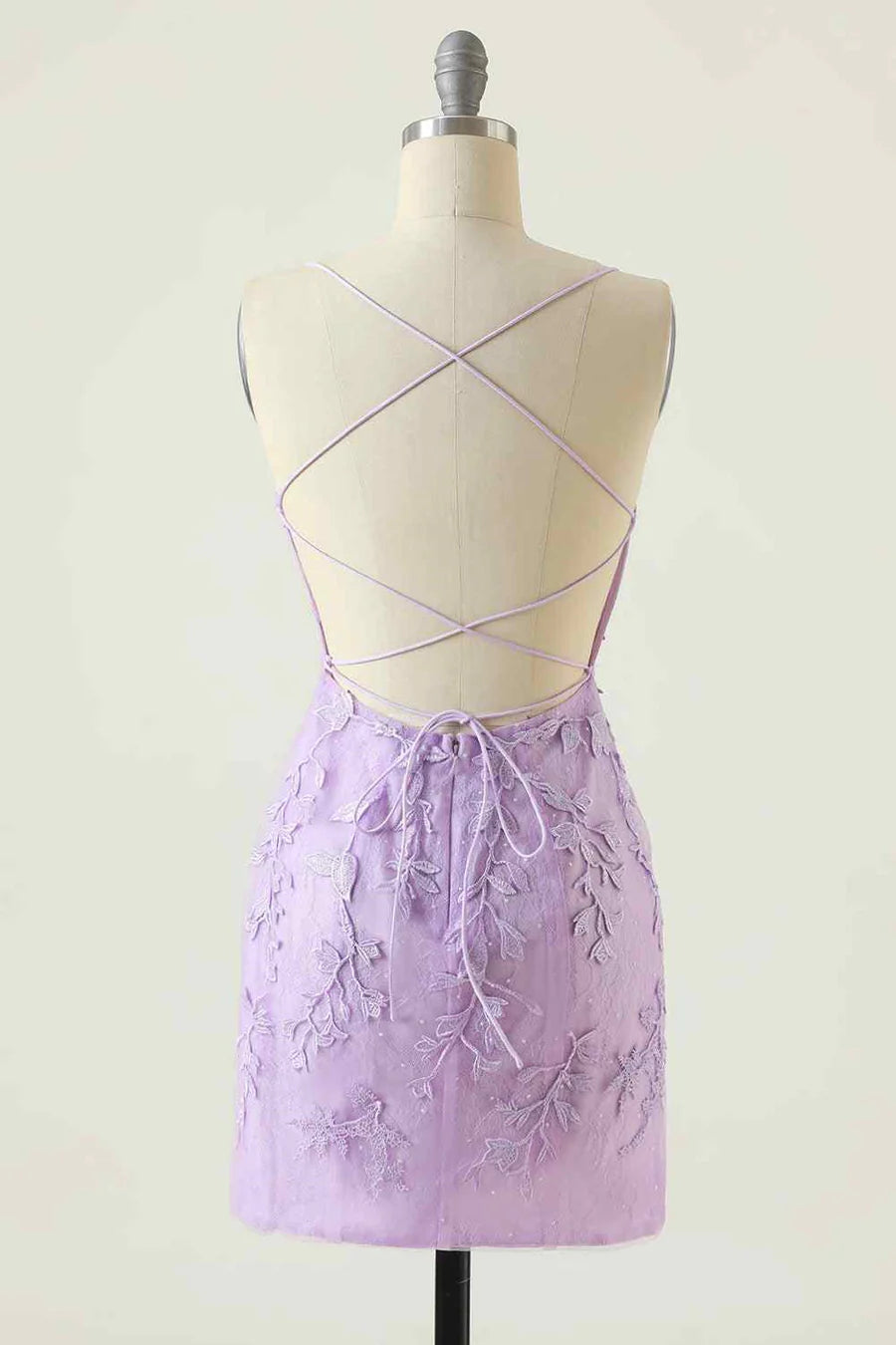 Back view of sheath homecoming dress showing lace-up detail.