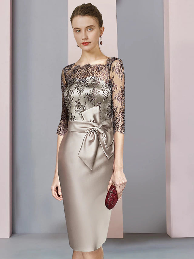 Elegant Sheath Mother of the Bride dress featuring a square neckline and half sleeves.