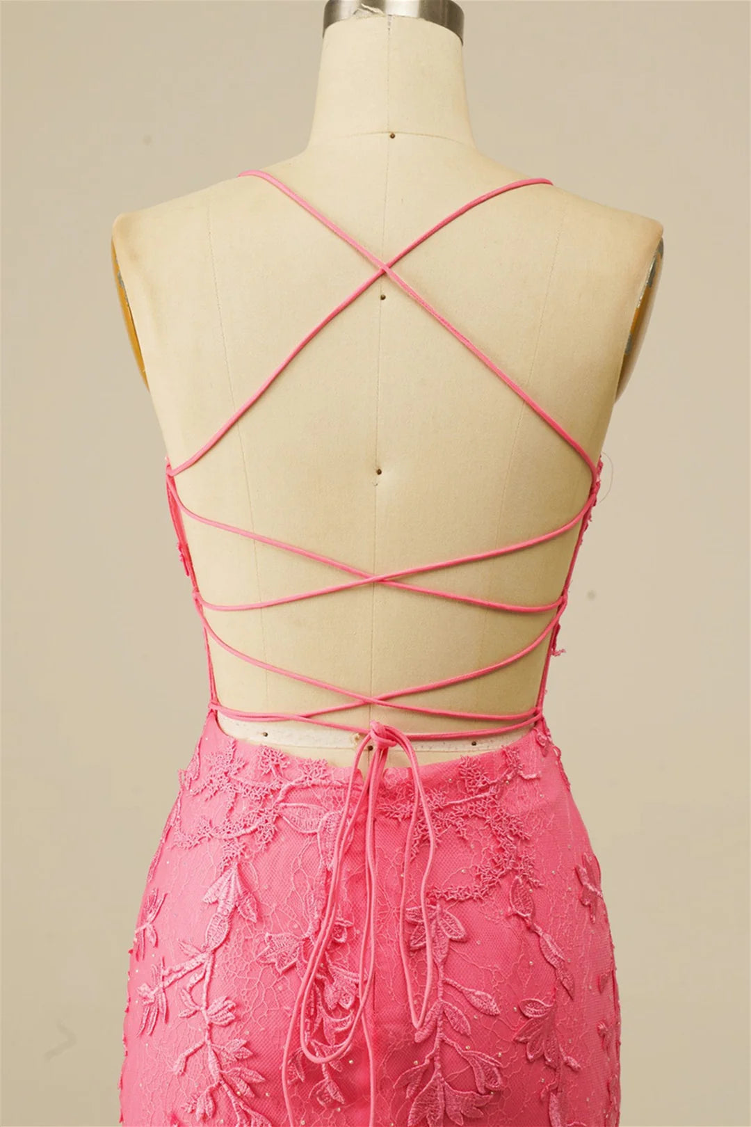 Rear view of the sweetheart lace-up homecoming dress.
