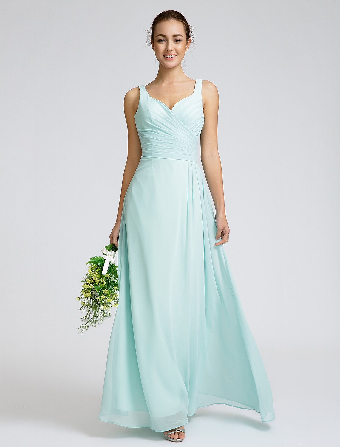 Elegant sheath bridesmaid dress with sweetheart neckline and open back.