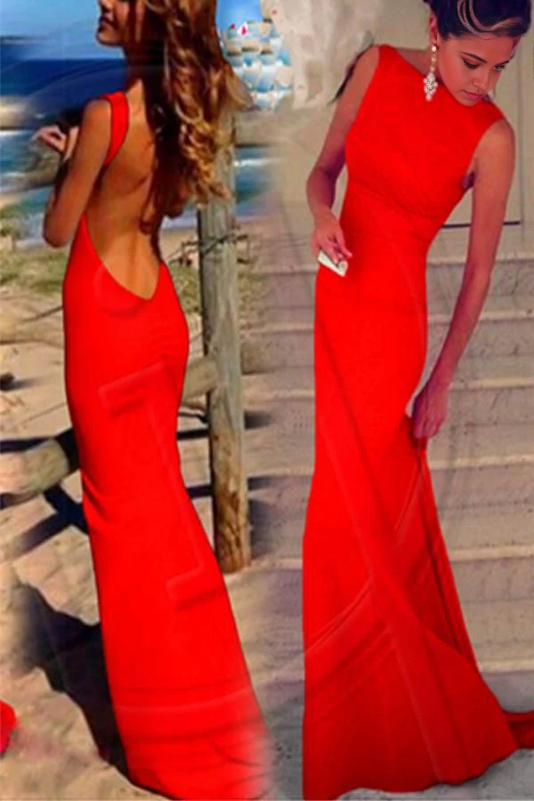 Flowing Chiffon Evening Gown with Backless Design.