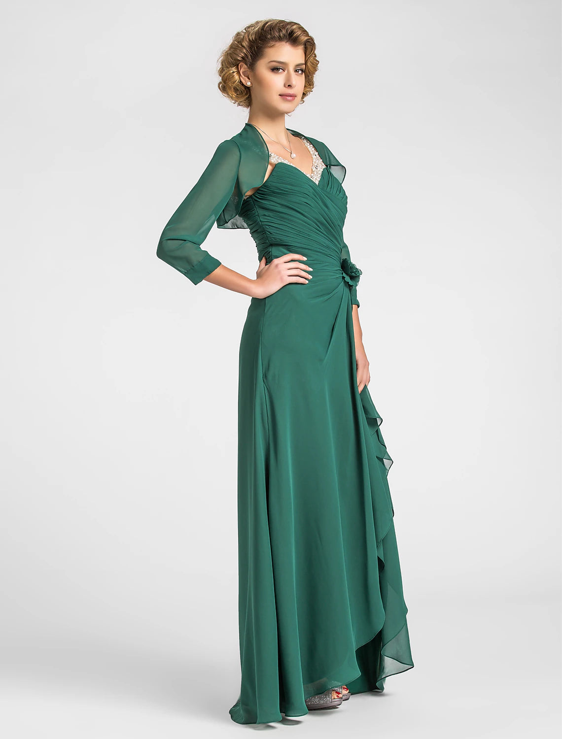 Back view of the sheath V-neck chiffon Mother of the Bride dress.