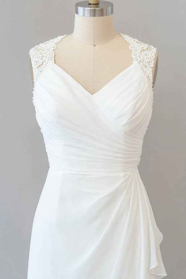 Full length view of Sheath Lace Chiffon Backless Long Wedding Dress.