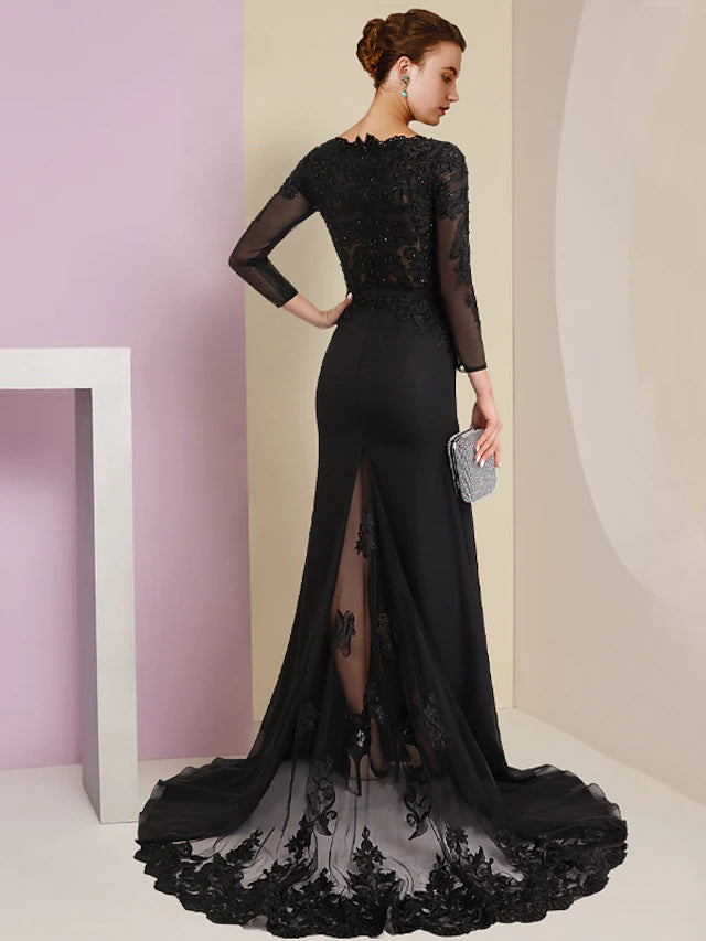 Close-up of intricate lace and sequin embellishments on the long sleeve.