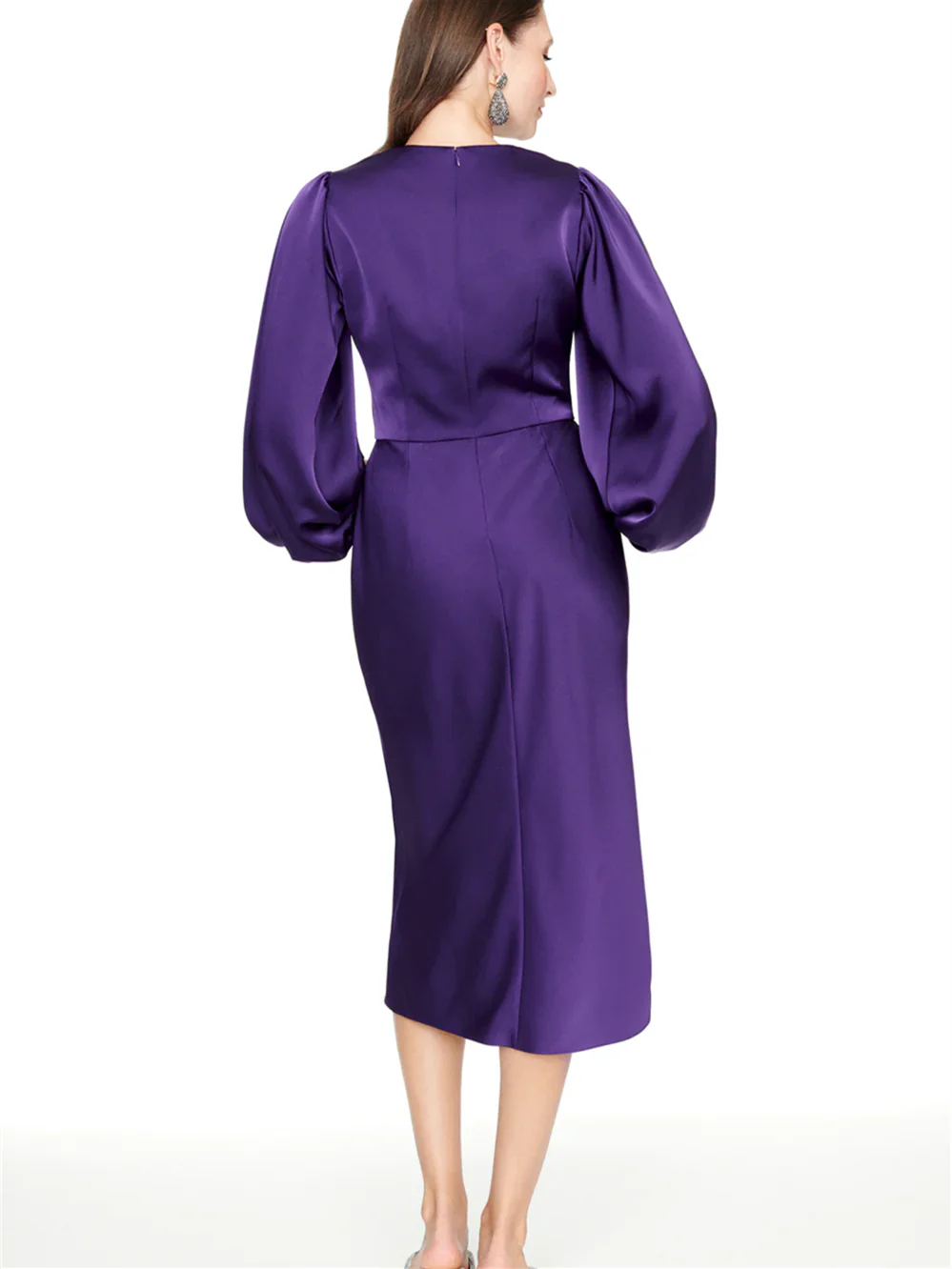 Full-length view of the sleeveless ankle-length Mother of the Bride gown.