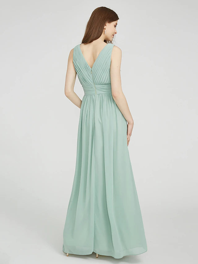 Close-up of the ruched bodice on a sleeveless dress.