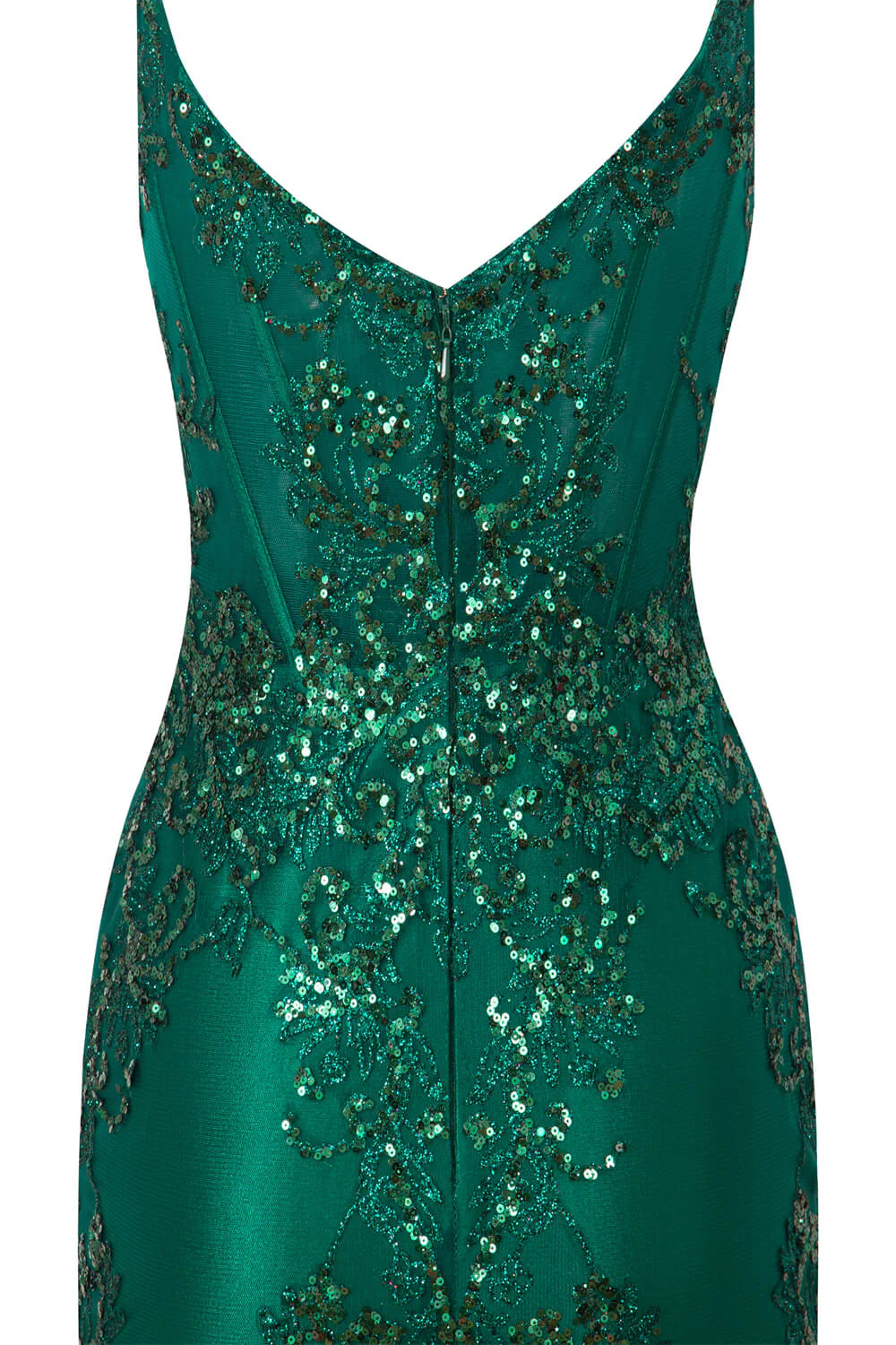 Model wearing a short V-neck satin homecoming dress, showcasing the full design.