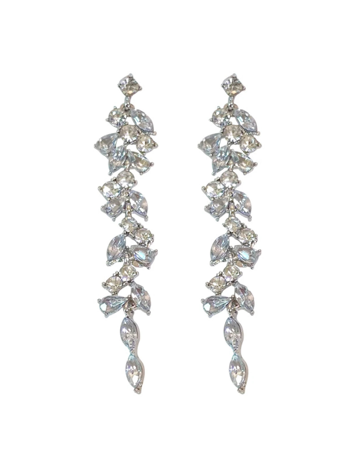 Side view of a silver tassel fringe drop earring.