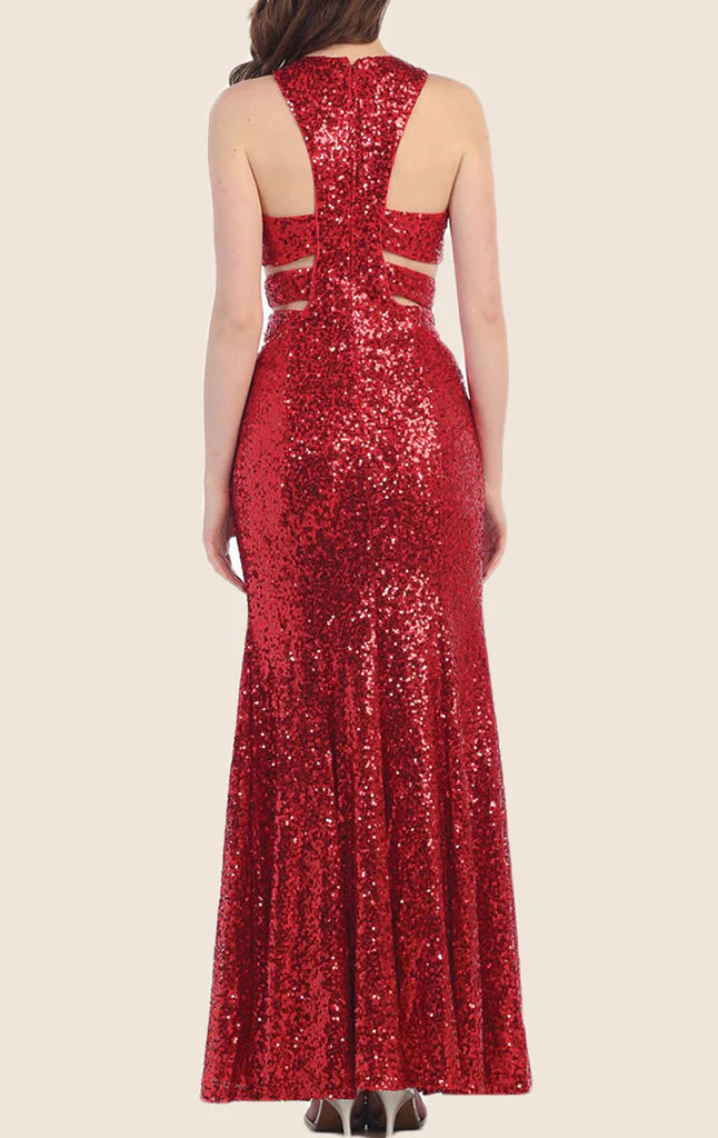 Full view of a sparkling sequin formal gown, perfect for evening events.
