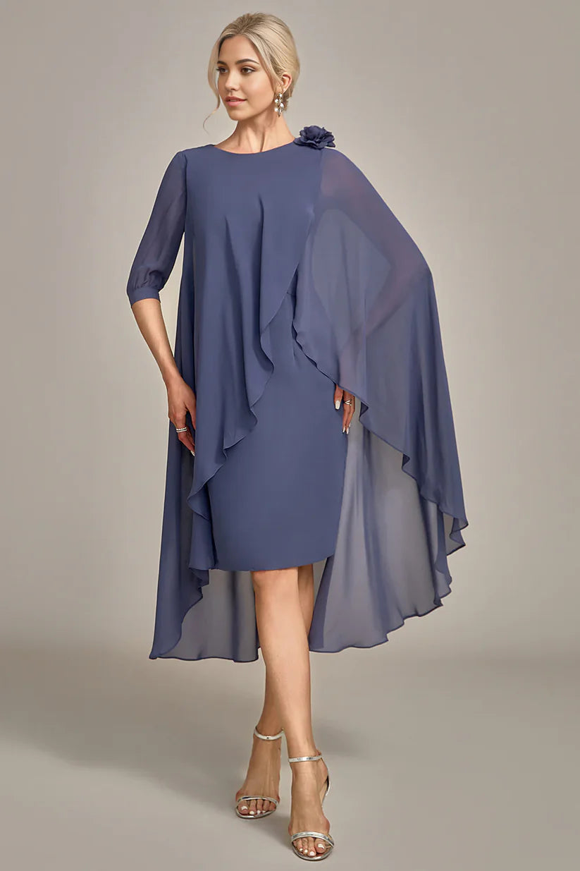 Elegant V-neck beaded chiffon sheath dress.