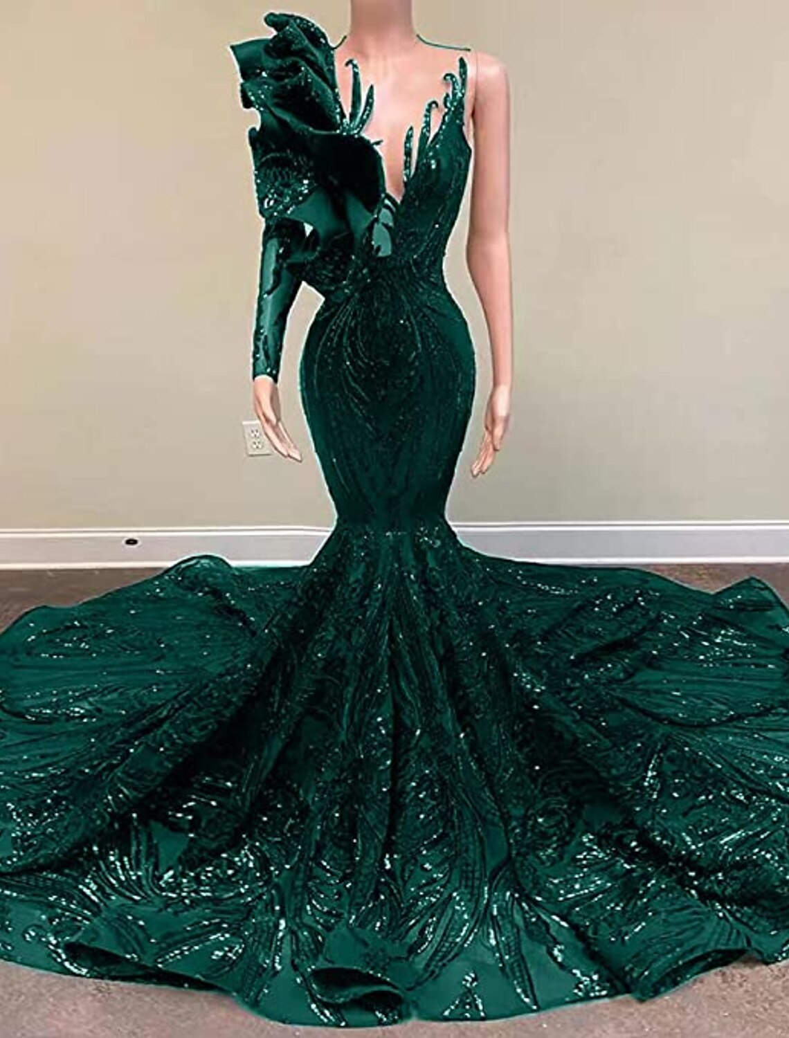 Model showcasing the movement of the mermaid court train dress.