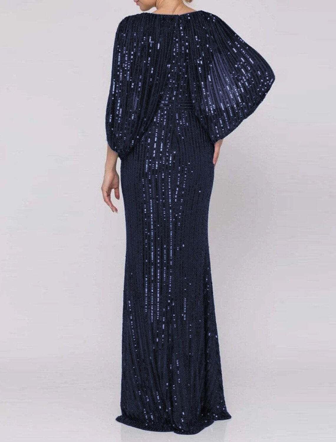 V-neck formal gown with a flattering silhouette.