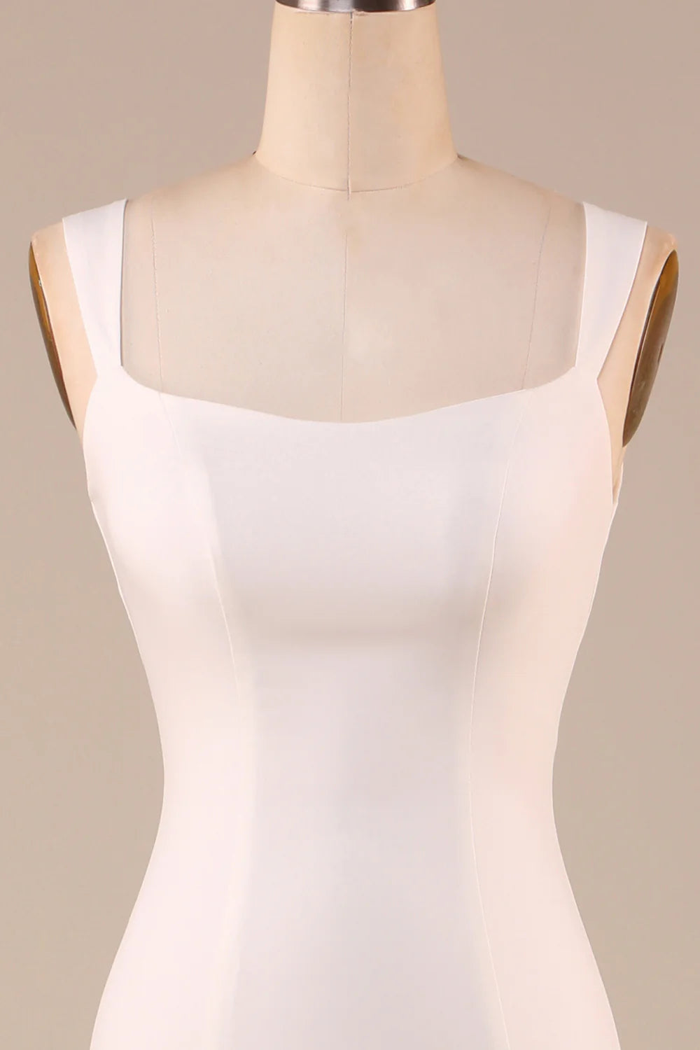 Full view of the ivory strapless mermaid wedding dress, emphasizing its elegant design and bridal appeal.