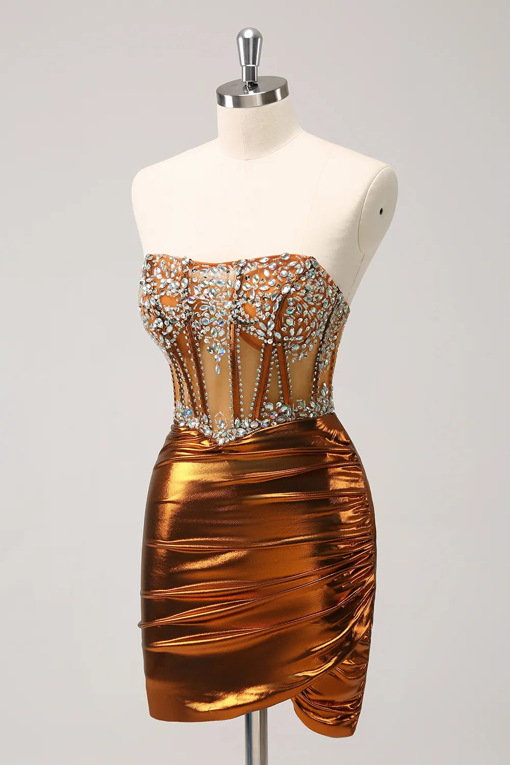 Back view of the strapless bodycon dress, showing corset detailing.