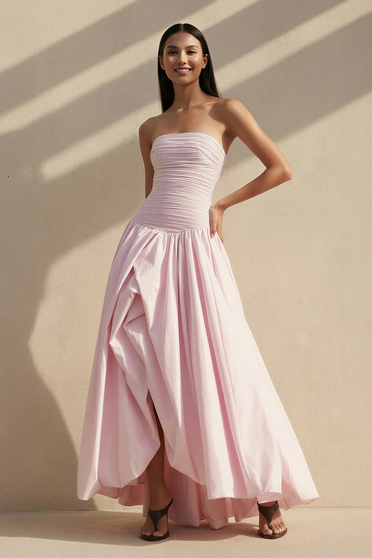 Full view of the BL Dress strapless gown, perfect for formal events.