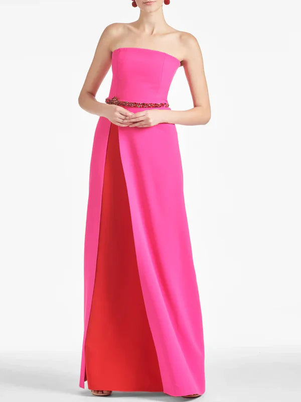 Elegant strapless sheath floor length mother of the bride dress.