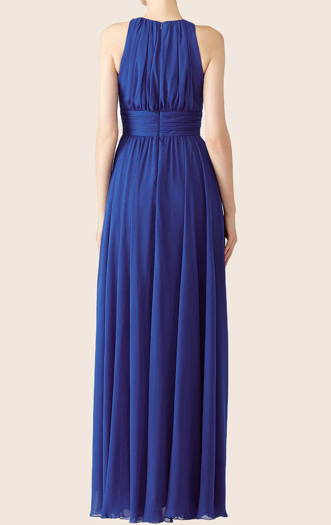 Back view of the elegant strappy chiffon long formal prom gown.