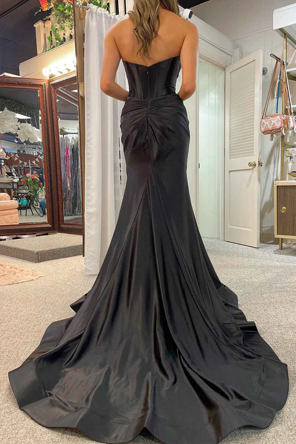 Back view of the mermaid prom dress, showcasing its elegant silhouette.