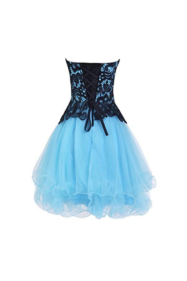 Back view of a short sweetheart homecoming dress.