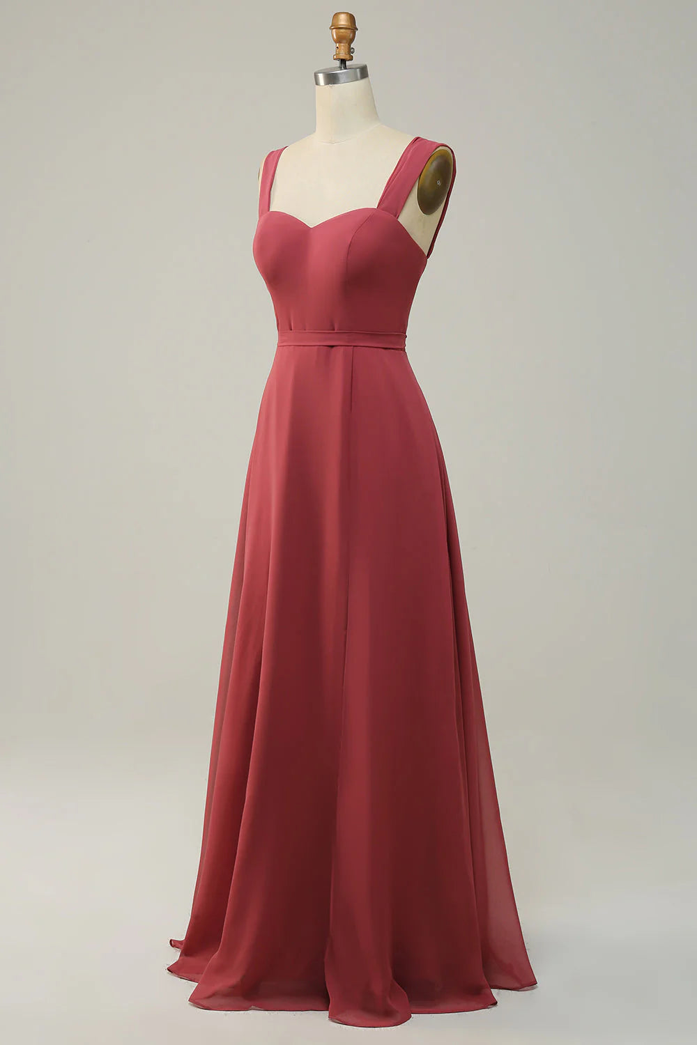 Side profile of a bridesmaid dress showcasing the sweetheart neckline and slit.