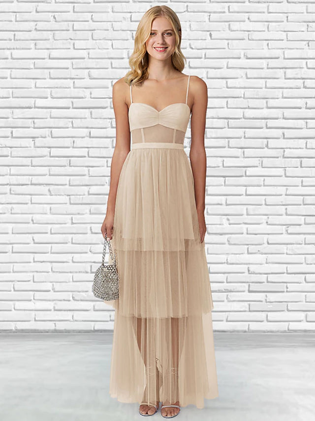 Elegant sweetheart tulle ball gown prom dress with a backless ladder design.