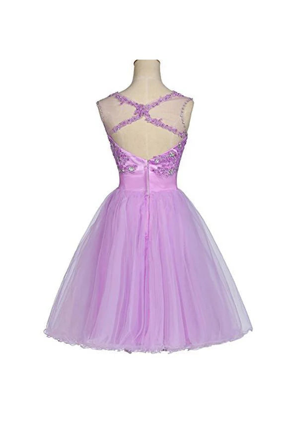 Back view of the tulle homecoming dress, highlighting the open back design.