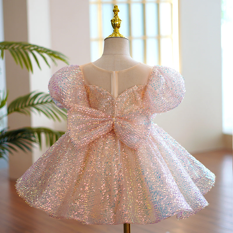 Full view of the knee-length Princess Flower Girl Dress.