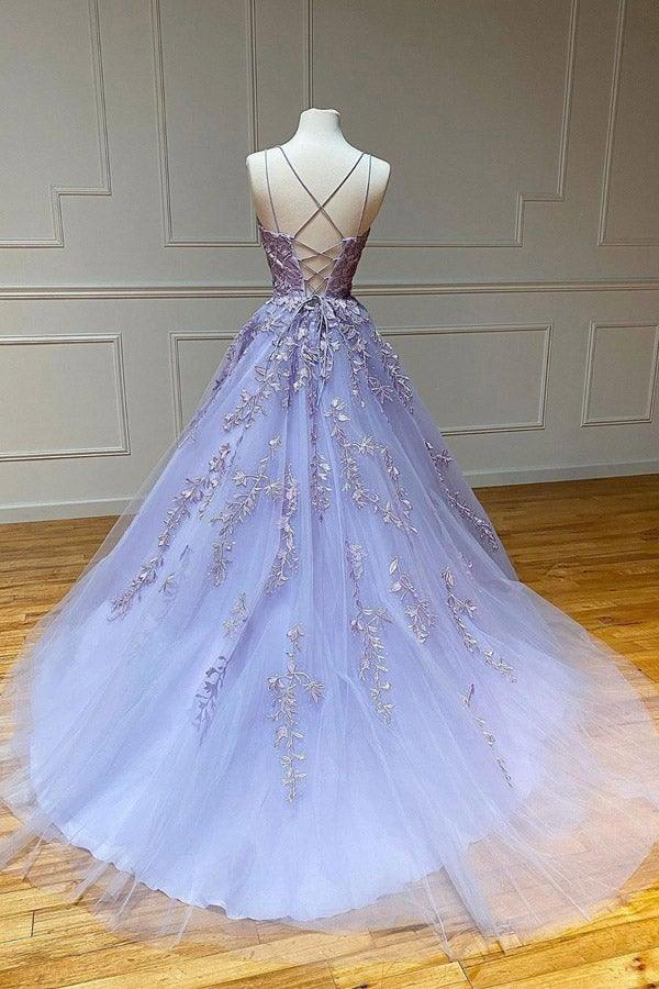Back view of Tulle Lace Prom Gown, showing flowing skirt.