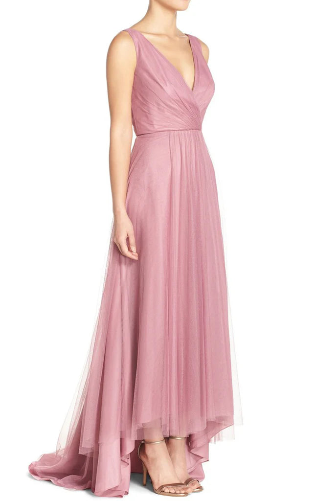 Back view of a sophisticated Mother of the Bride dress with delicate straps.