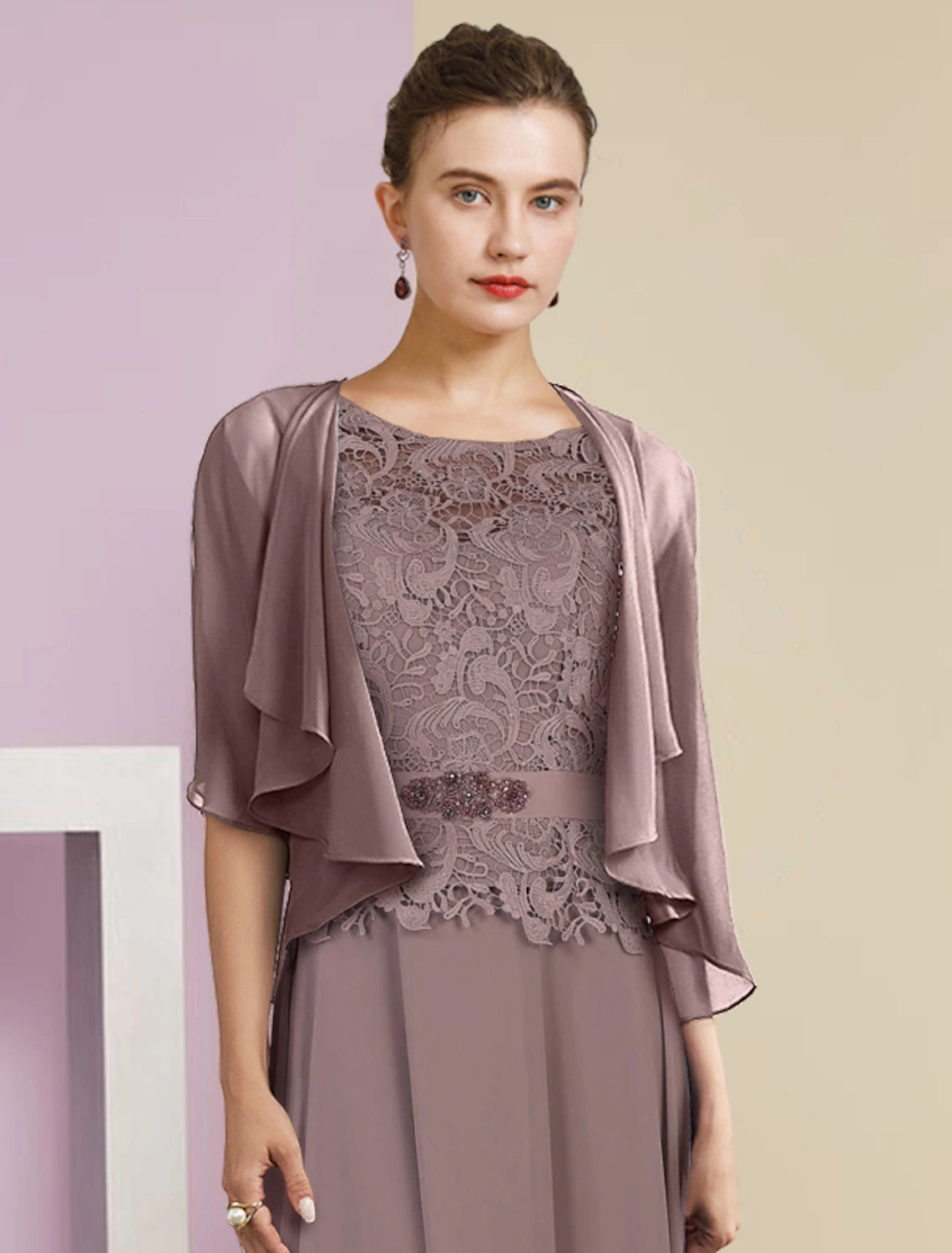 Back view of the floor-length formal A-line gown.