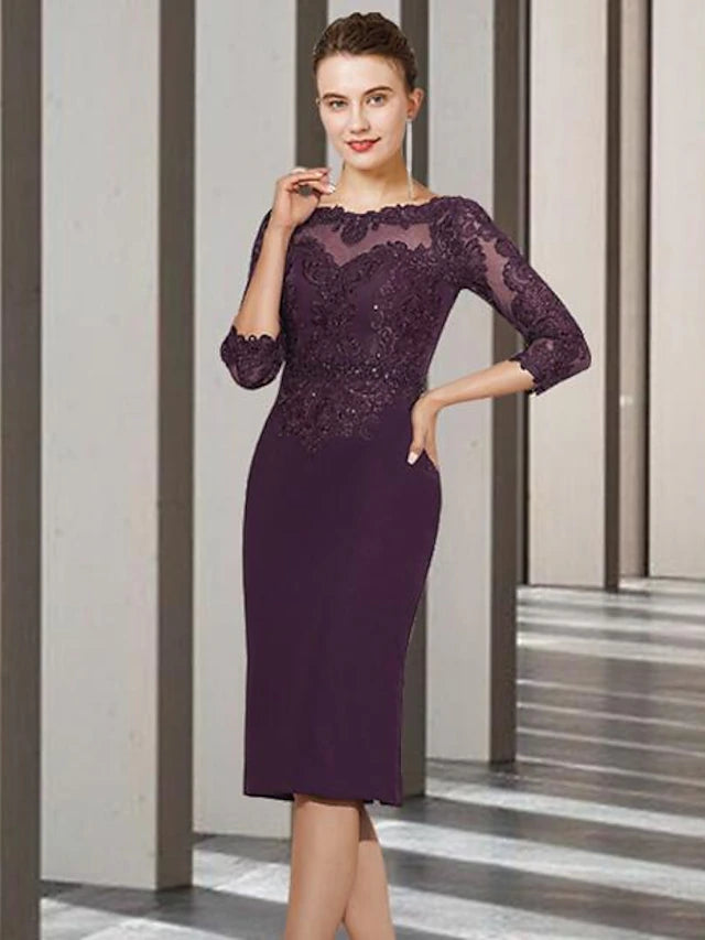 Back view of the A-line chiffon lace dress with delicate beading.
