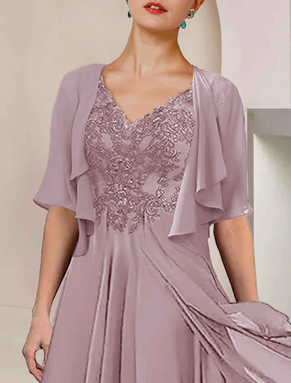 Model showcasing the flow and movement of the A-line chiffon dress.