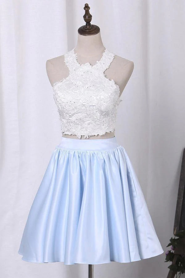 Side view of the elegant two-piece homecoming dress.