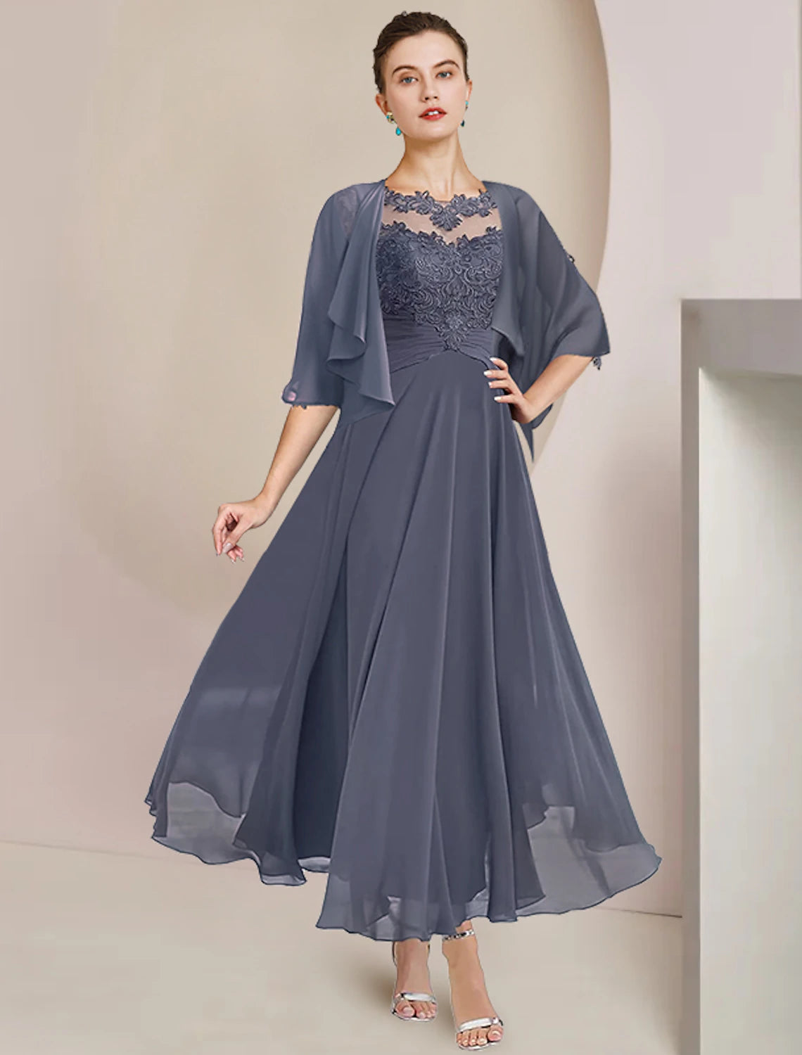 Elegant two-piece A-line mother of the bride dress.