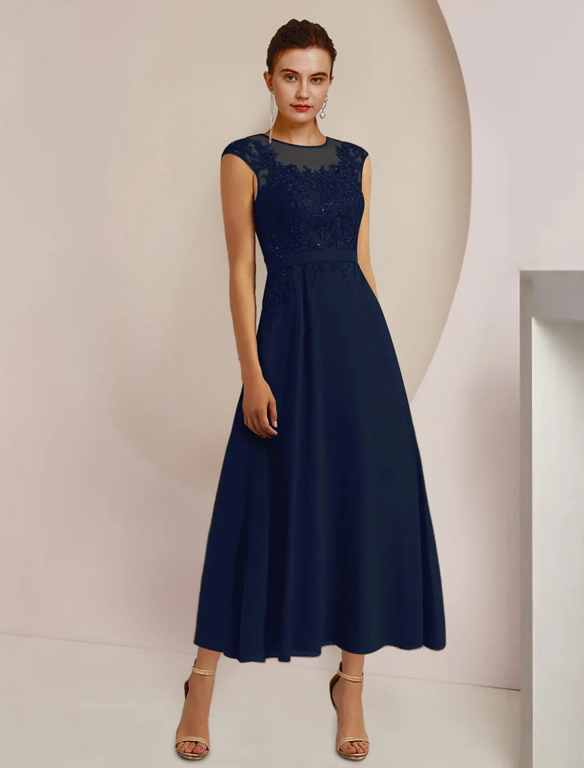 Back view of the two-piece chiffon lace formal dress.
