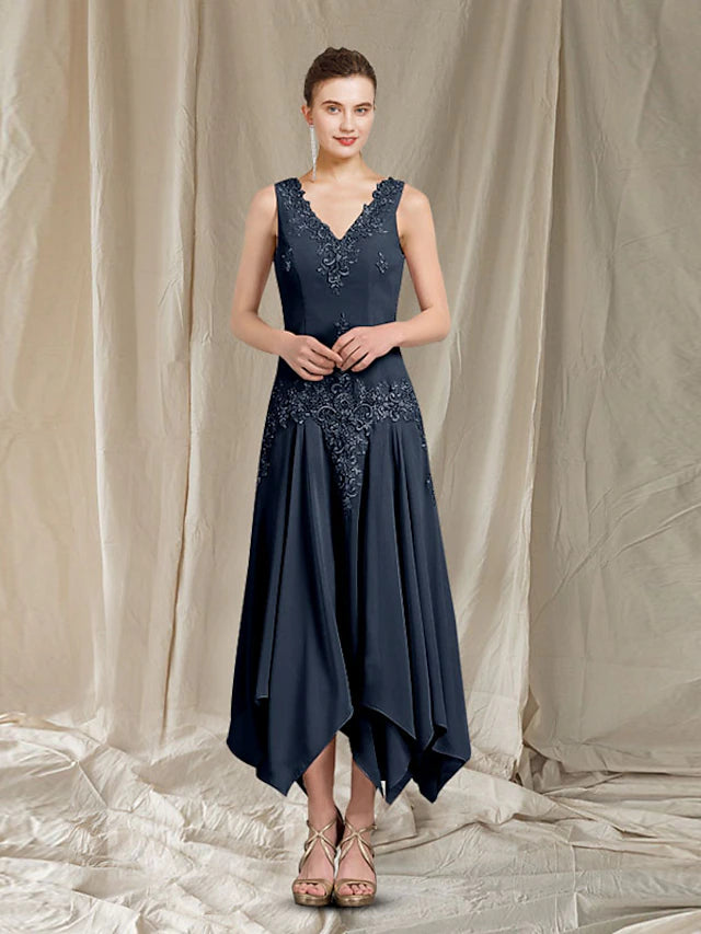 Chiffon and lace ankle-length Mother of the Bride gown.