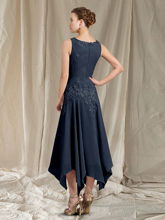 Detail of pleats and appliques on the A-line dress.