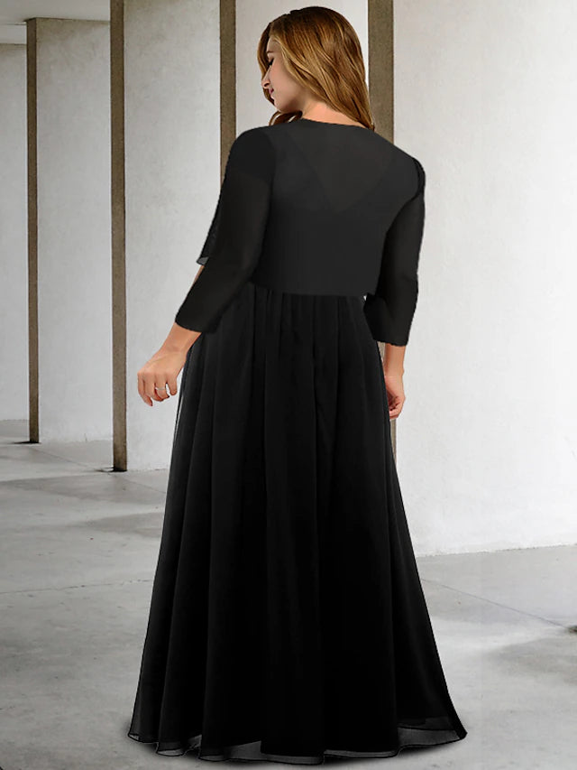 Close-up of chiffon fabric and appliques on a formal plus size dress.