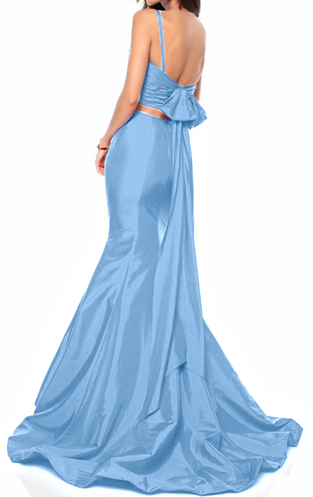 Formal V-neck mermaid gown, perfect for special occasions.