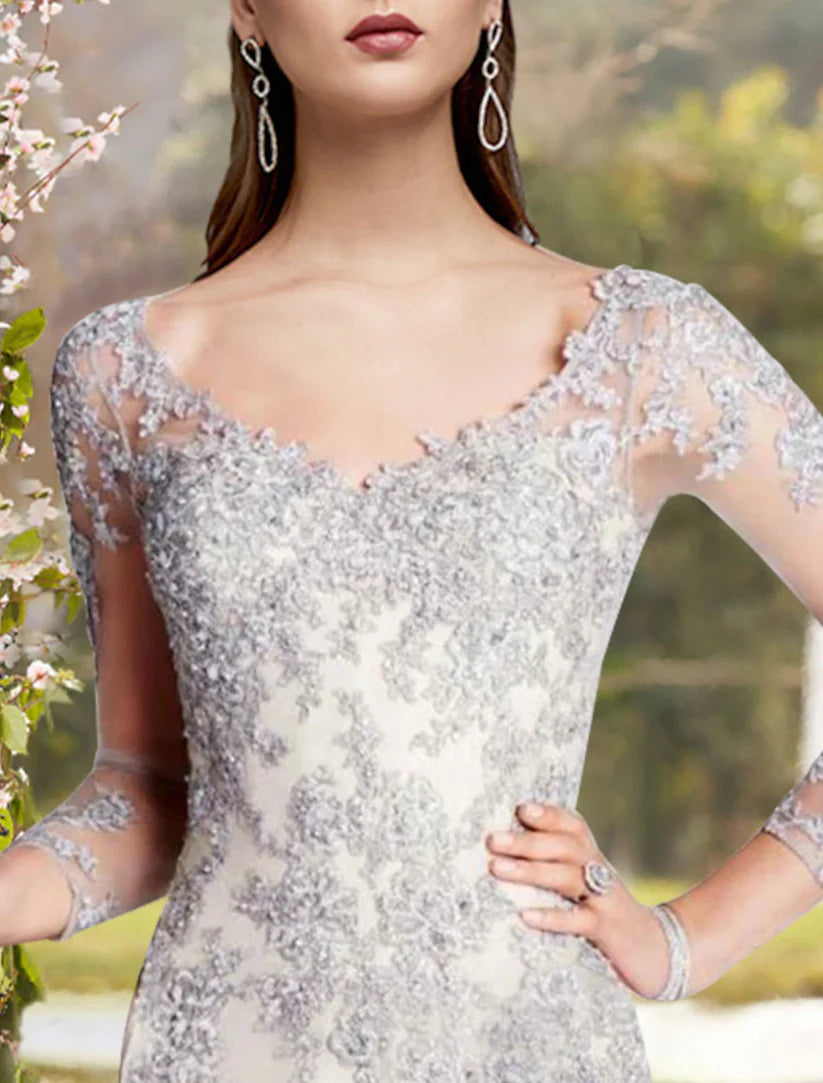 Full length view of the elegant formal two-piece dress.