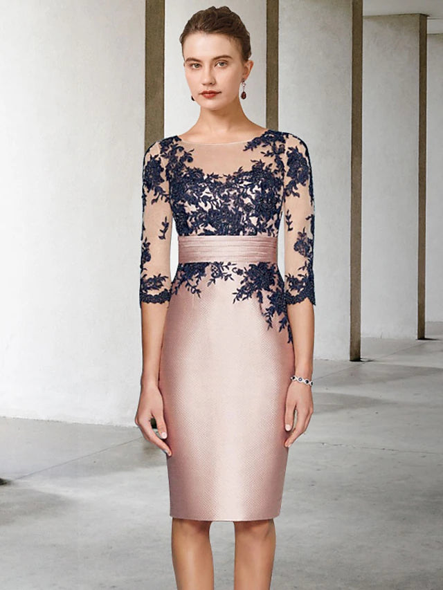 Full length view of the light blue two-piece mother of the bride dress, showcasing its elegant silhouette.