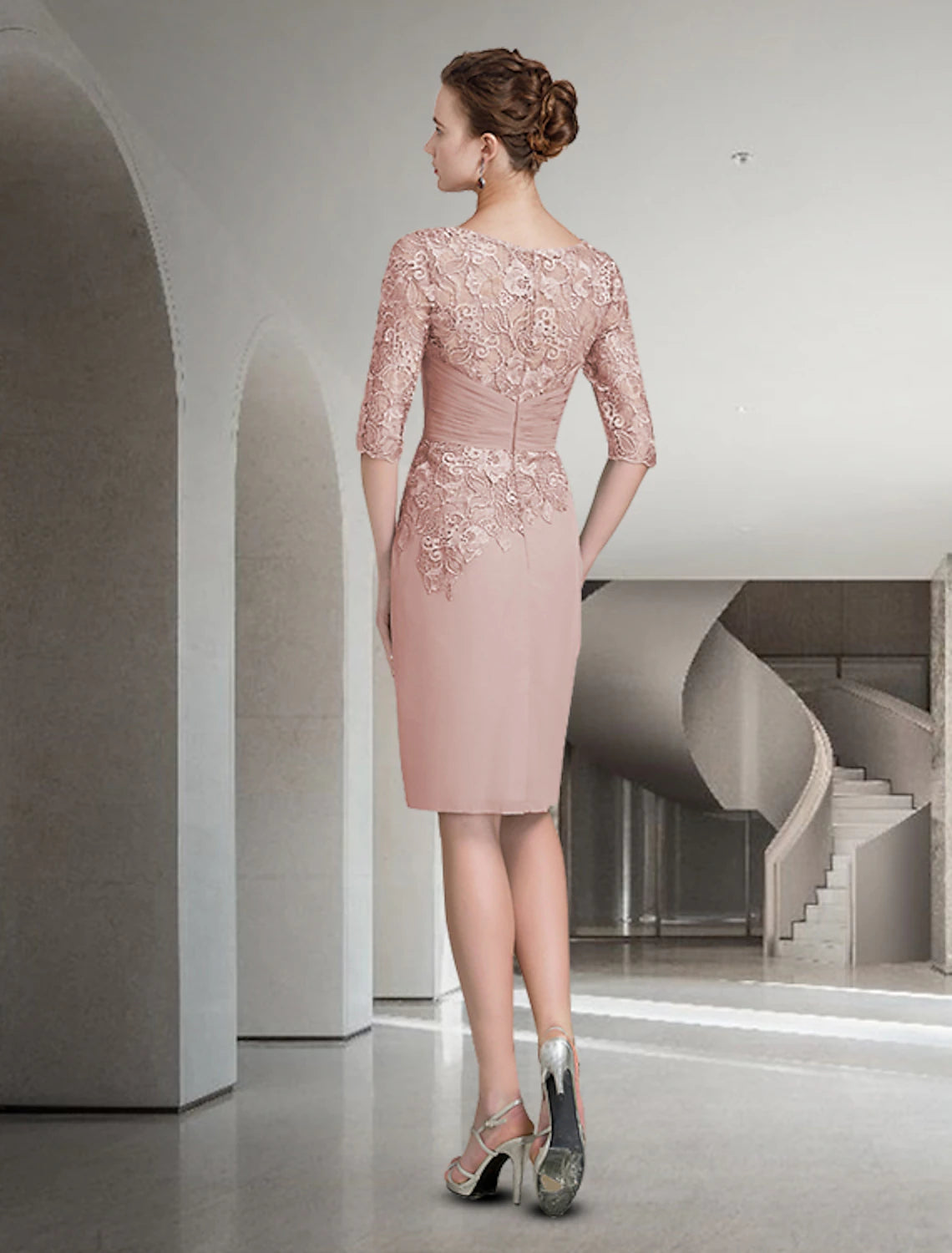 Detail of the half sleeve and chiffon lace fabric.