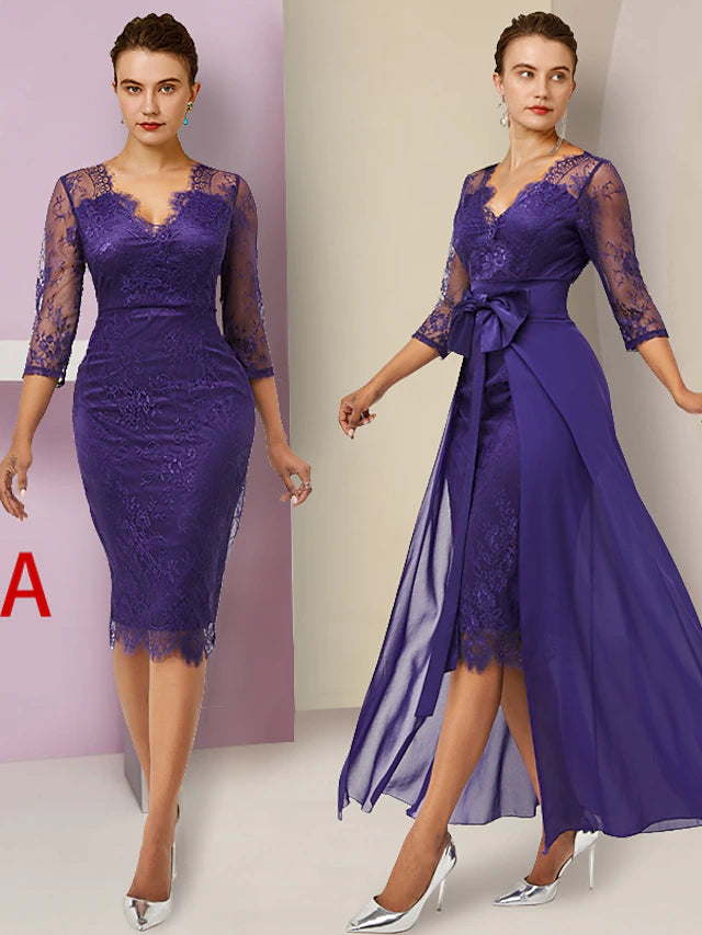 Full view of the two-piece mother of the bride dress.